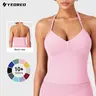 YEOREO Women's Backless Deep V Neck Halter Top - Nylon Blend, Built-in Bra, Longline Strappy, Tight Universal Gym Workout & Going Out Apparel