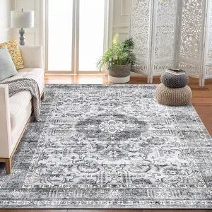 【GARVEE】8x10 Washable Large Boho Vintage Area Rug with Medallion Design, Easy-Cleaning, Non-Shedding, Non-Slip for Living Room, Bedroom, Farmhouse, Nursery