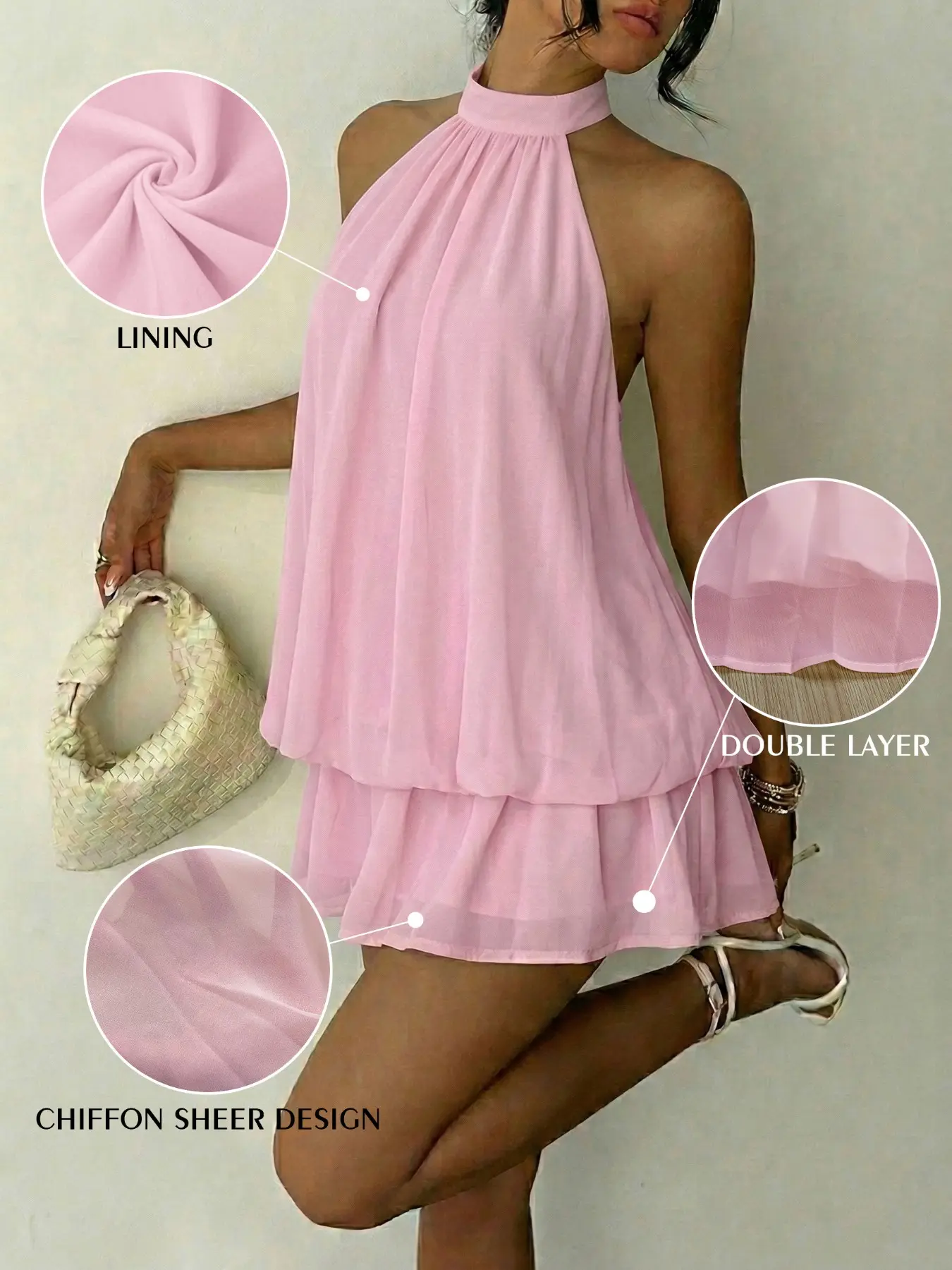 Women's Summer Fashion Party Halter Neck Tie Back Mini Dress, Slim-Fitting  Casual Chic Elegant Short Sleeveless Dress for Home Outdoor City Style -  TikTok Shop