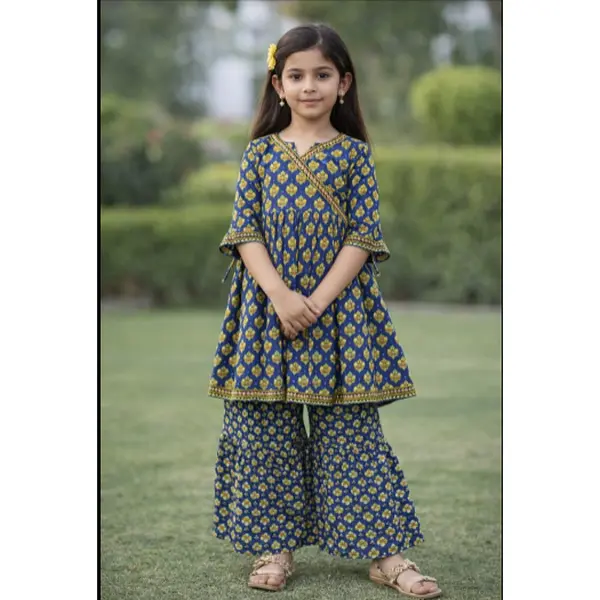 Girls' Cotton Anarkali Sharara Set