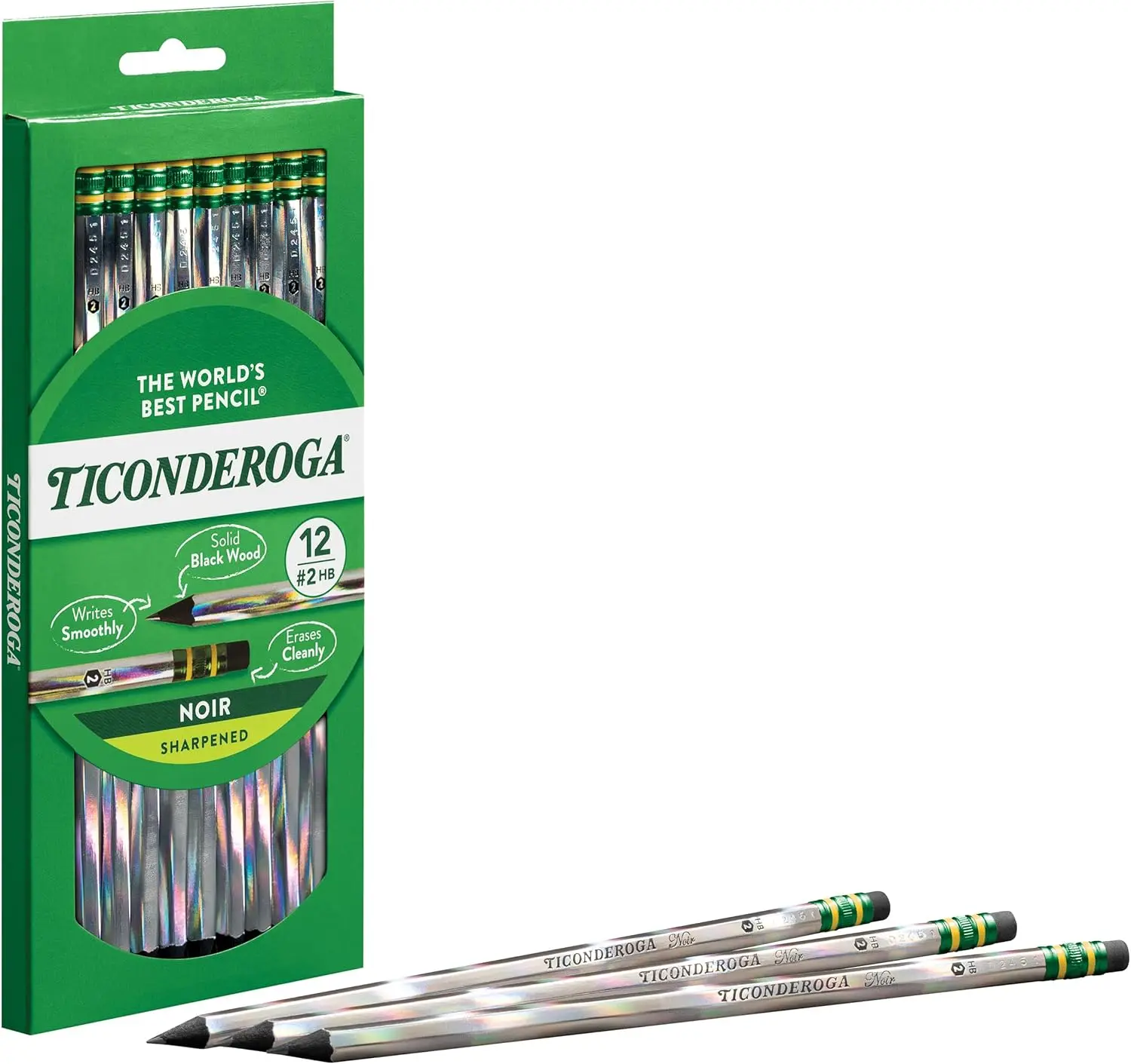 Ticonderoga Noir Wood-Cased Office Accessories Pencils, Pre-Sharpened, #2 HB, Holographic, 6 Packs (72 Count Total)