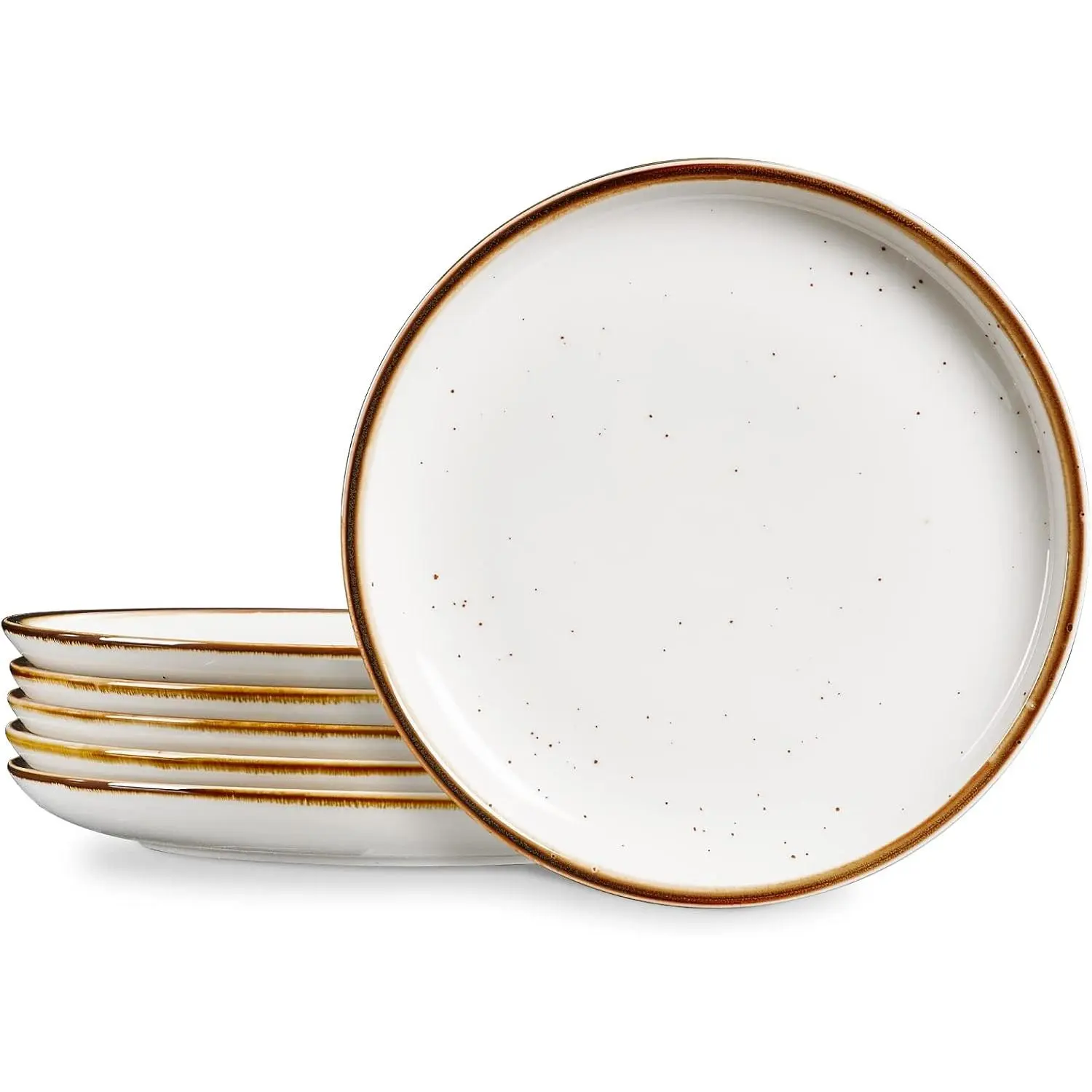 10.5 Inch Ceramic Dinner Plate - Large Stoneware Dish Set of 6, Dessert Salad Plates, Microwave, Dishwasher and Oven Safe, Easy to Clean, Rustic and Speckled Style Dinnerware, Creamy White
