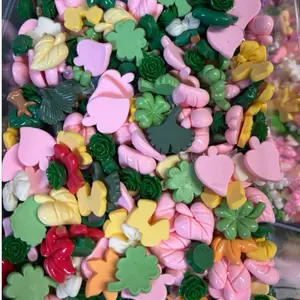 Pink and Green Leaves scoop flatback charm Diy Mix flatback