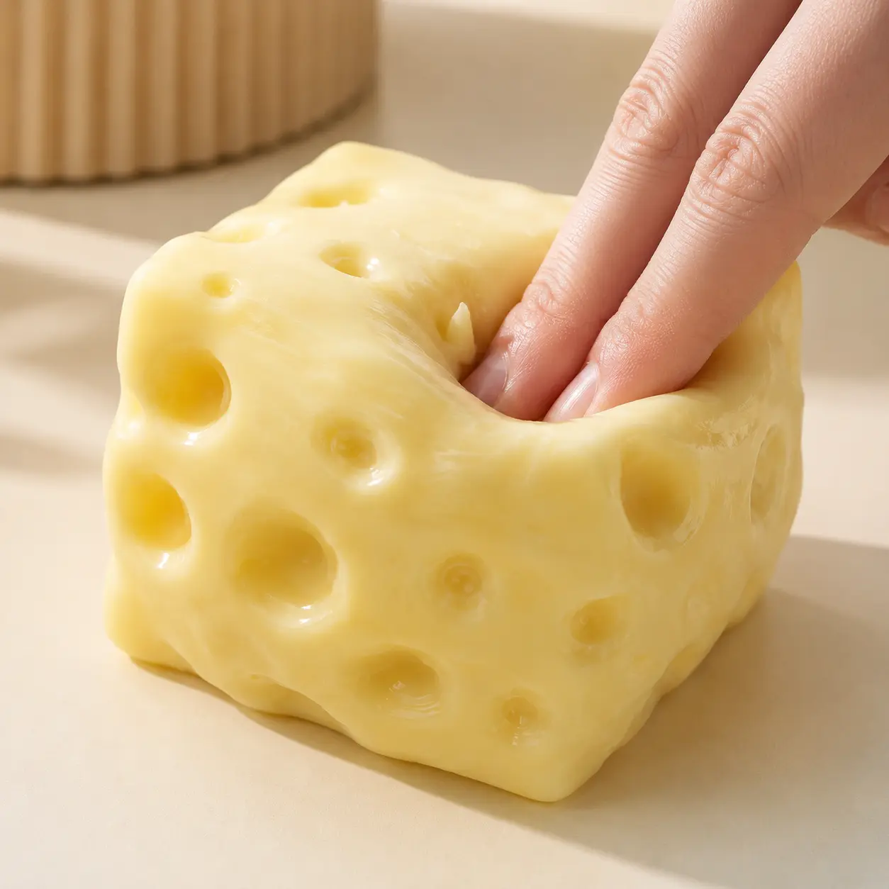 Slow-rebound cheese squishy stress toy, cheese scent, thick material, realistic cheese texture, desktop toy, party gift