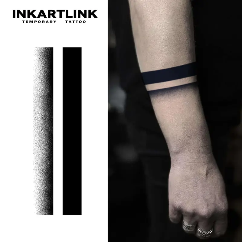 INKARTLINK Large Semi Permanent Fake Tattoo Stickers - 2 Sheets Nameless Armlet Minimal Arm Sleeve Predrawn Art, Waterproof, 1-2 Weeks Long-Lasting, Realistic Temporary Tattoos, No Adhesive Reflection, All Skin Types