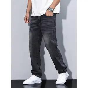 Manfinity Hypemode Men's Fashionable & Minimalist Denim Jeans, Suitable For Casual Outings, Plain Jeans Long Straight Leg Dark Grey Washed Cargo Jeans, For Husband, Boyfriend Gifts Going Out Hang Out Commute Work Urban