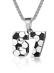 Six Seven 6 7 Meme Stainless Steel Necklace, Silver Color Number Pendant, Sports Jewelry for Men, Basketball Baseball Football Gift
