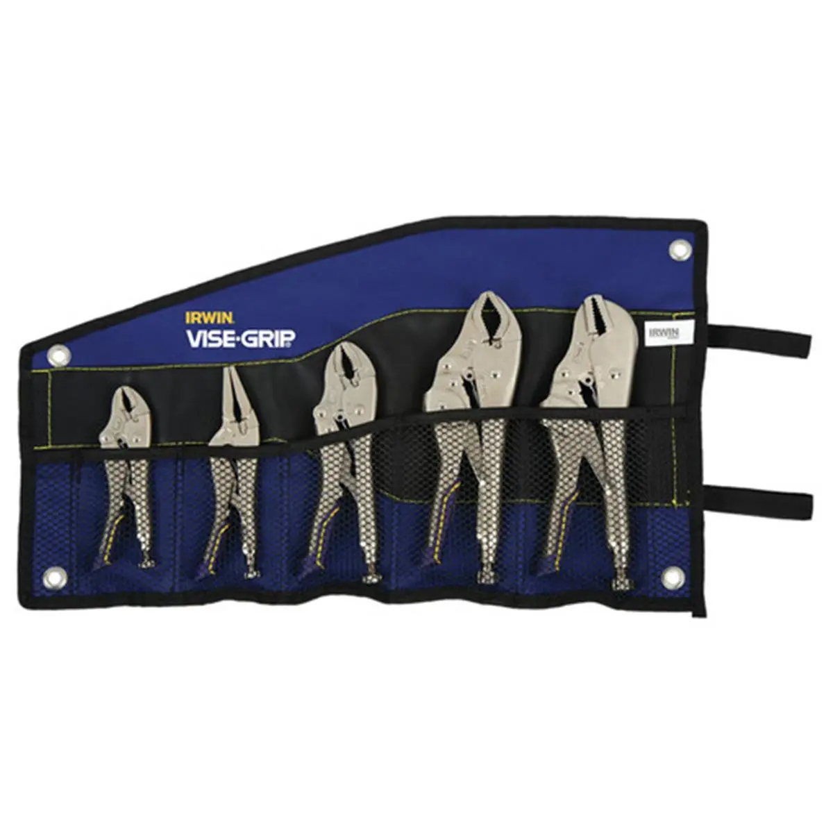 Irwin 586-IRHT82593 Fast Release Locking Pliers Kit - 5-Piece Set with Bag, 20% Reduced Hand Span, 4.65 lbs, Curved Jaws, Hardened Teeth, Heavy Torque