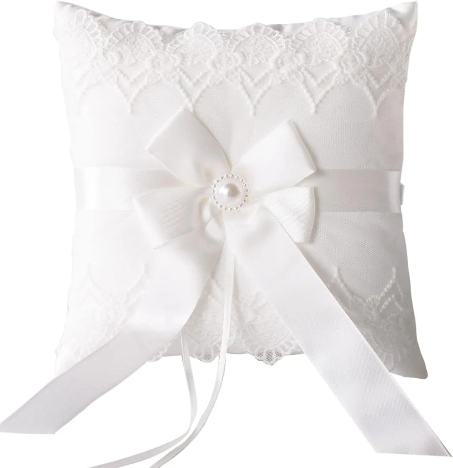 Wedding Ring Pillow Cushion Lace Pearl Design Ivory Ring Bearer Pillows for Wedding Party