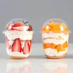 5/20/50/100pc transparent plastic U-shaped dessert cup, 12-ounce with dome lid, Disposable, suitable for cakes, puddings, desserts, ice cream, sundaes, milkshakes, hot and cold drinks, fruit salads, etc., for festivals, partie