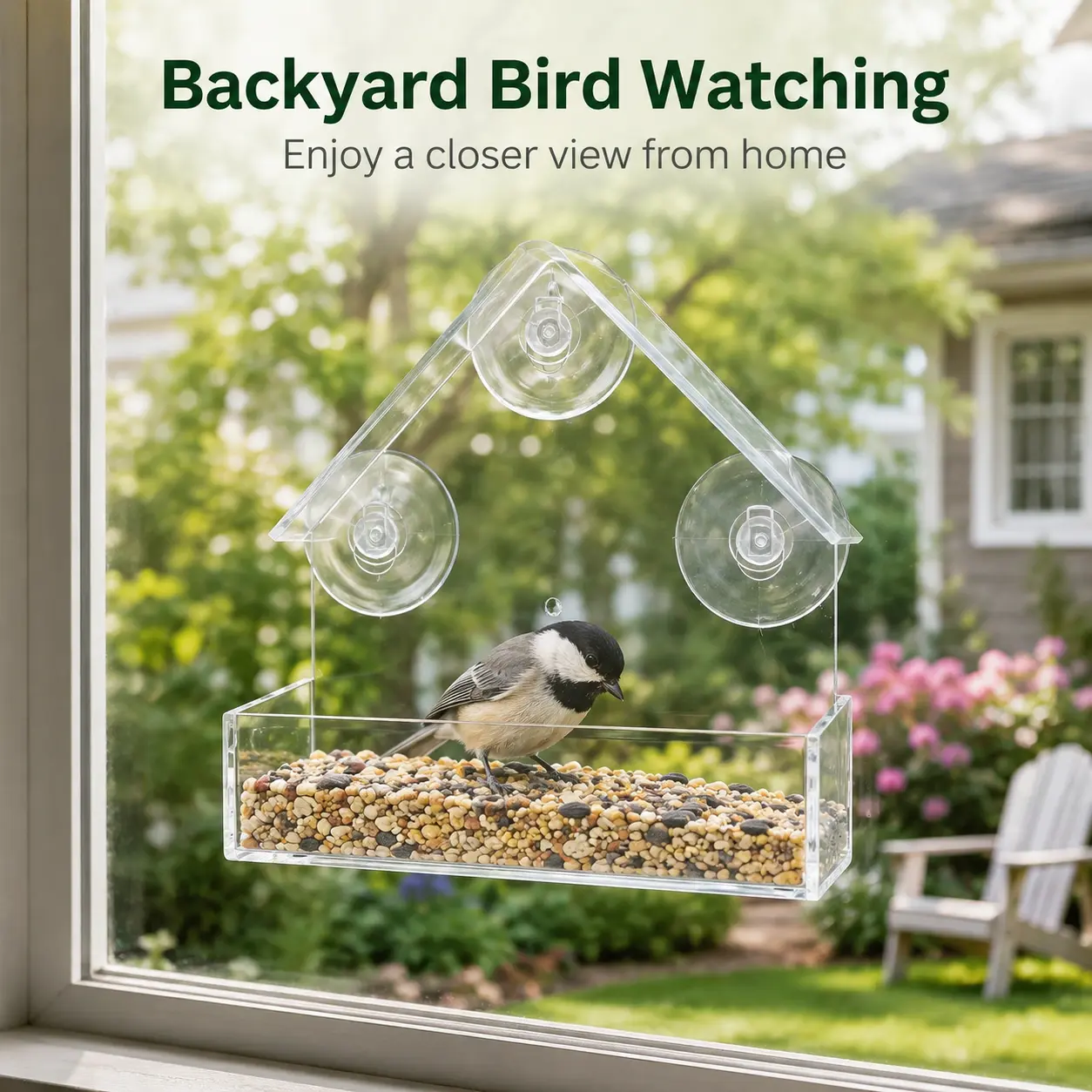 Transparent Window Bird Feeder, Acrylic Bird Feeder House with Suction Cups, No Drill Window Mount Bird Watching Feeder
