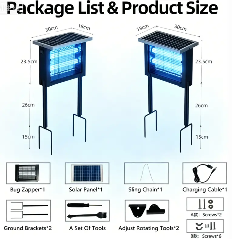 Solar Powered Bug Zapper with 2 UV Lights - High-Efficiency, Wide Coverage, Silent Mode, Large Battery, Waterproof, Portable, Reliable Protection for Outdoor Activities, Home Use