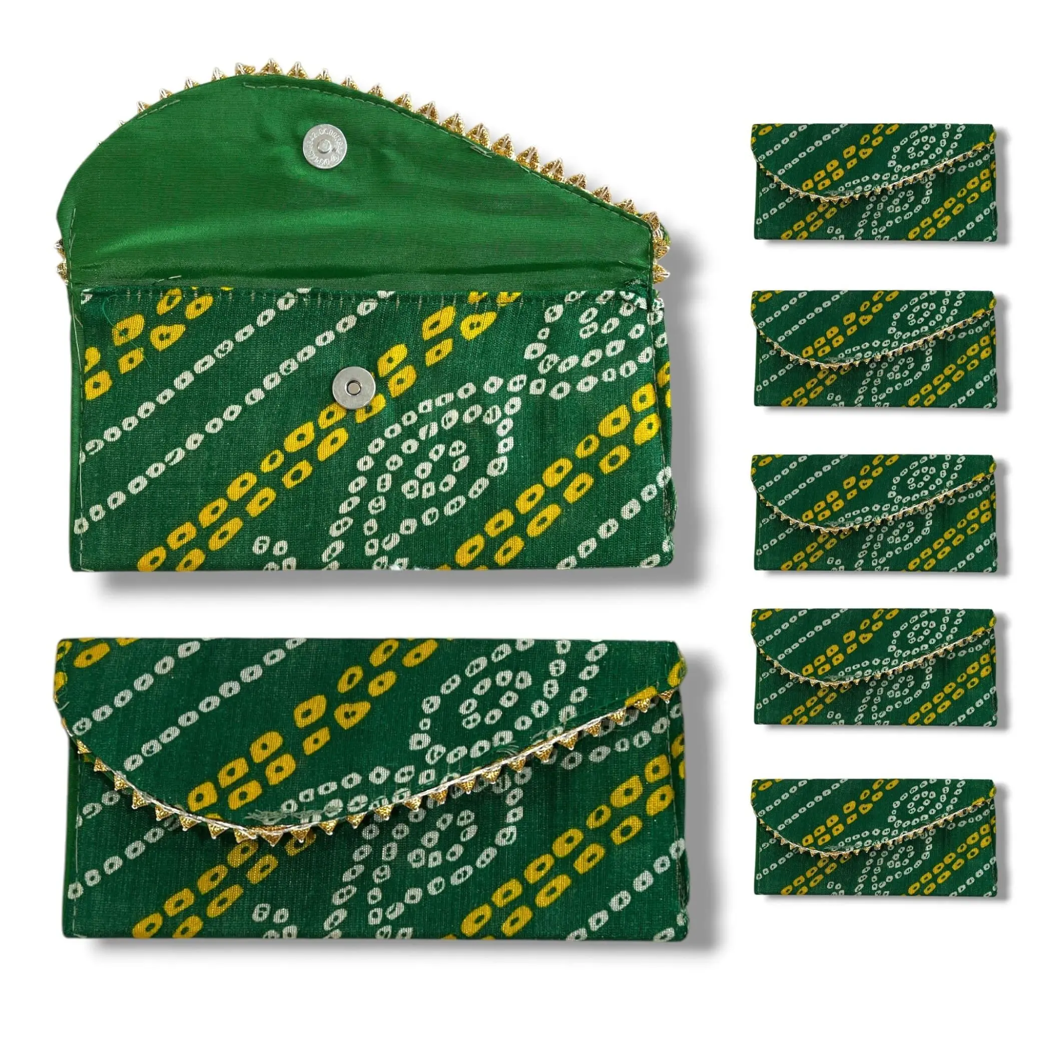 LoveNspire Bandhani Fabric Shagun Cash Envelopes - Pack of 5 Magnetic Tip Gift Holders, Bridesmaid Gift Boxes for Diwali, Weddings, Bridesmaid Gift Box