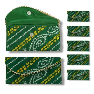Beautiful Bandhani Fabric Shagun Envelopes | Pack of 5 Magnetic Tip Gift Holders for Diwali, Weddings, Pooja (Cherished Traditions)