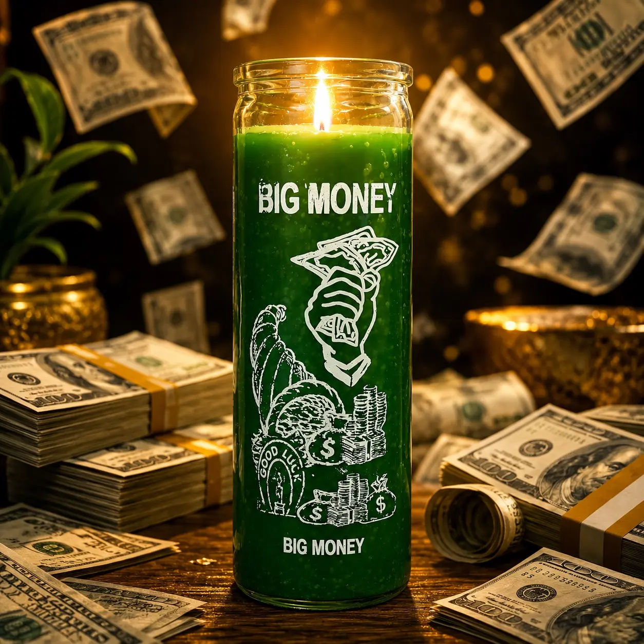 Big Money Prayer Candle - Green Unscented Standard Wax Cylinder Candle, for Everyday Home Supplies House Decoration, Decorative, None