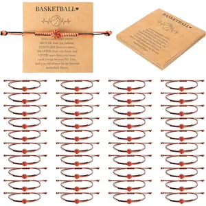 40 Set Basketball Bracelets with Card Gifts, Sports Friendship Charm Bracelets Party Favors, Adjustable Stackable Clay Beaded Bracelet Bulk for Women Teens Player, Basketball Team Gifts Jewelry Decoration