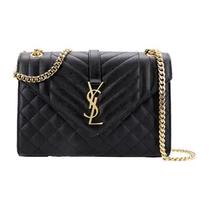 Saint Laurent YSL Envelope Crossbody Bag in Black with Antique Bronze Hardware and Magnetic Closure
