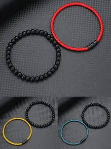 Classic New Men's Rope Bracelet Set, Matte Stone Magnetic Clasp, Casual Outdoor Nautical Wristband Jewelry, 2-Piece Set, 5 Colors Stackable Bracelet
