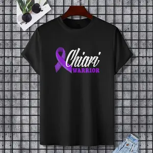 Chiari Warrior Purple Ribbon Chiari Malformation Awareness T-Shirt, 100% Cotton, Single Side Printed, Black Short Sleeve T-shirt, Gift for Family Friends, S-XXXL, 1 pc, Fabric Weight 180g