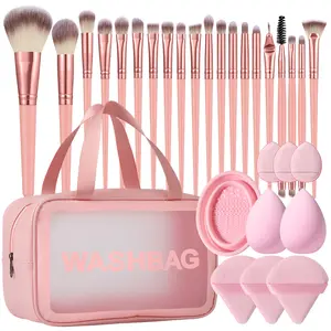 30PCS All-in-One Makeup Tools Set, Waterproof Multi-Functional Zipper Cosmetic Bag, 20PCS Professional Makeup Brushes, Makeup Sponges, Triangle Powder Puffs, Mini Air Cushion Puffs and Makeup Brush Cleaning Tool, Portable Travel Beauty Kit