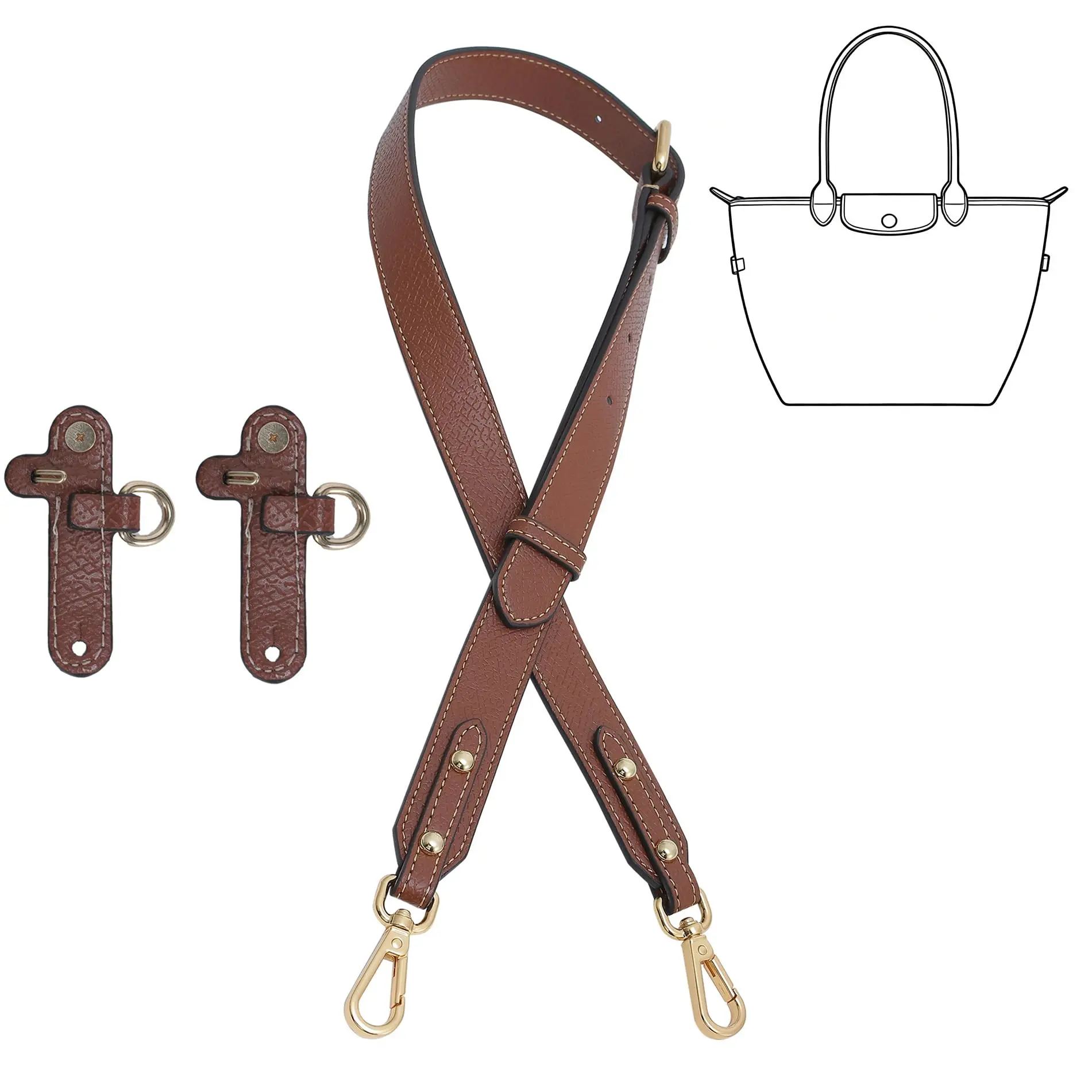 Bag Leather Strap Replacement Adjustable Crossbody Shoulder Straps for longchamp Small  Pouch, No Damage Conversion Kits Accessories(Small -Brown-Gold) casual elegant  fashionable extender versatile Enamel Flower Charm Purse  Strap acrylic key