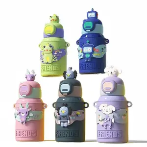 1 Pack Tumbler, 15oz Kids Water Bottle, Cartoon Cup with Straw, Leak Proof, Double-walled Stainless Steel, Water Bottle Drinkware Flasks Portable Mug Bottled