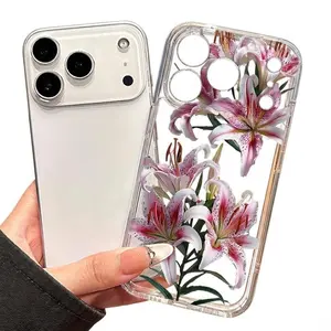 Lily Flower Transparent Phone Case, Clear Shockproof Protective Cover with Raised Camera & Screen Protection, Compatible with  iPhone 17 Air 16 Pro 15 14 Plus 13 12 11 Pro Max tiktokshopcreatorpicks