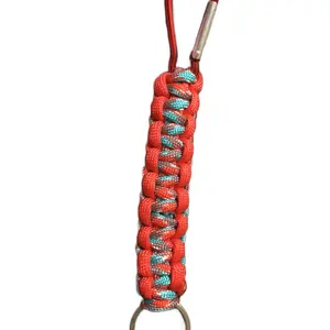 Solomon 6” Red, white, teal 2 Cord Paracord Keychain with D Ring and C C Clip