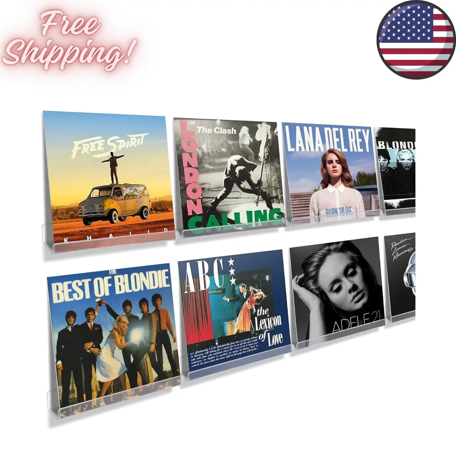 8 Pcs 12" Vinyl Record Wall Mount Shelves, Clear Acrylic Display