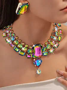 Elegant Geometric Colorful Acrylic Necklace Earrings Set for Women, Perfect for Parties Weddings Holidays, Casual Style Jewelry Kit