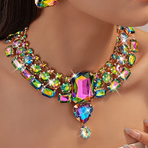 Elegant Geometric Colorful Acrylic Necklace Earrings Set for Women, Perfect for Parties Weddings Holidays, Casual Style Jewelry Kit