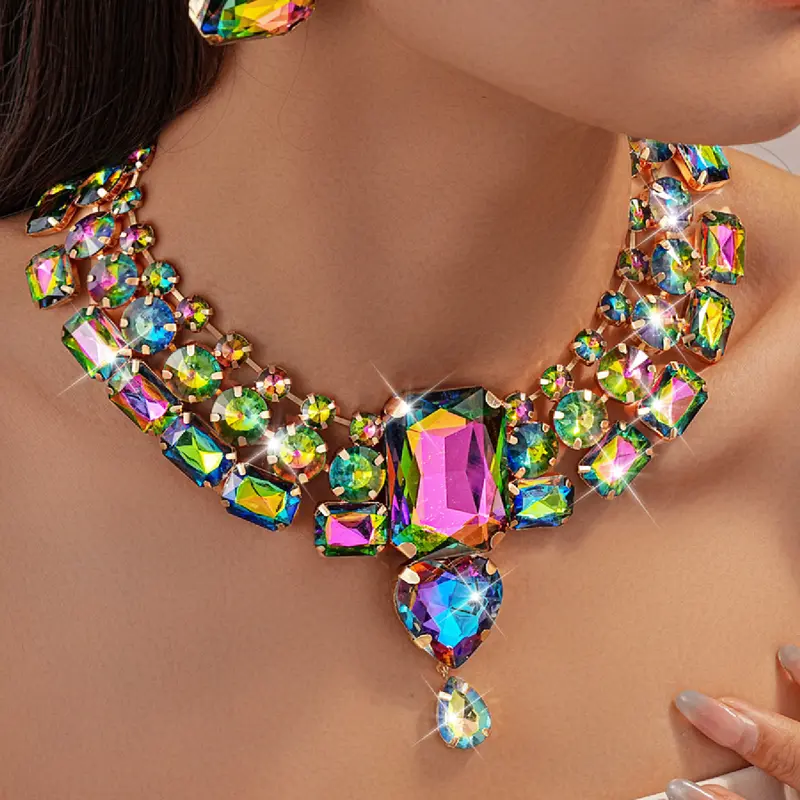 Elegant Geometric Colorful Acrylic Necklace Earrings Set for Women, Perfect for Parties Weddings Holidays, Casual Style Jewelry Kit