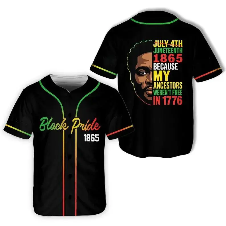 Black Pride 1865 Juneteenth Baseball Jersey, Freedom Day Patriotic Shirt, African American Heritage Streetwear Gift