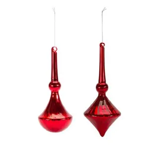 Christmas Glass Ruby Red Large Ornaments Set of 2 - Elegant Holiday Decorations for Festive Home Decor
