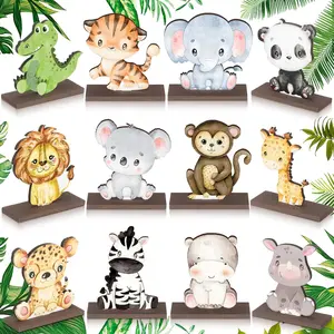 Jungle Animal Wooden Table Centerpiece, 2 Pieces of Wildlife Park Decoration, Perfect for Wildlife Birthday Parties