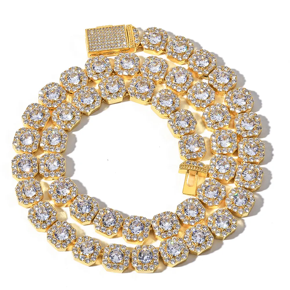 Iced Out Flower Cluster Chain Necklace Blinged Out Statement Link Chain for Hip Hop Streetwear Vibe with Sparkling Details