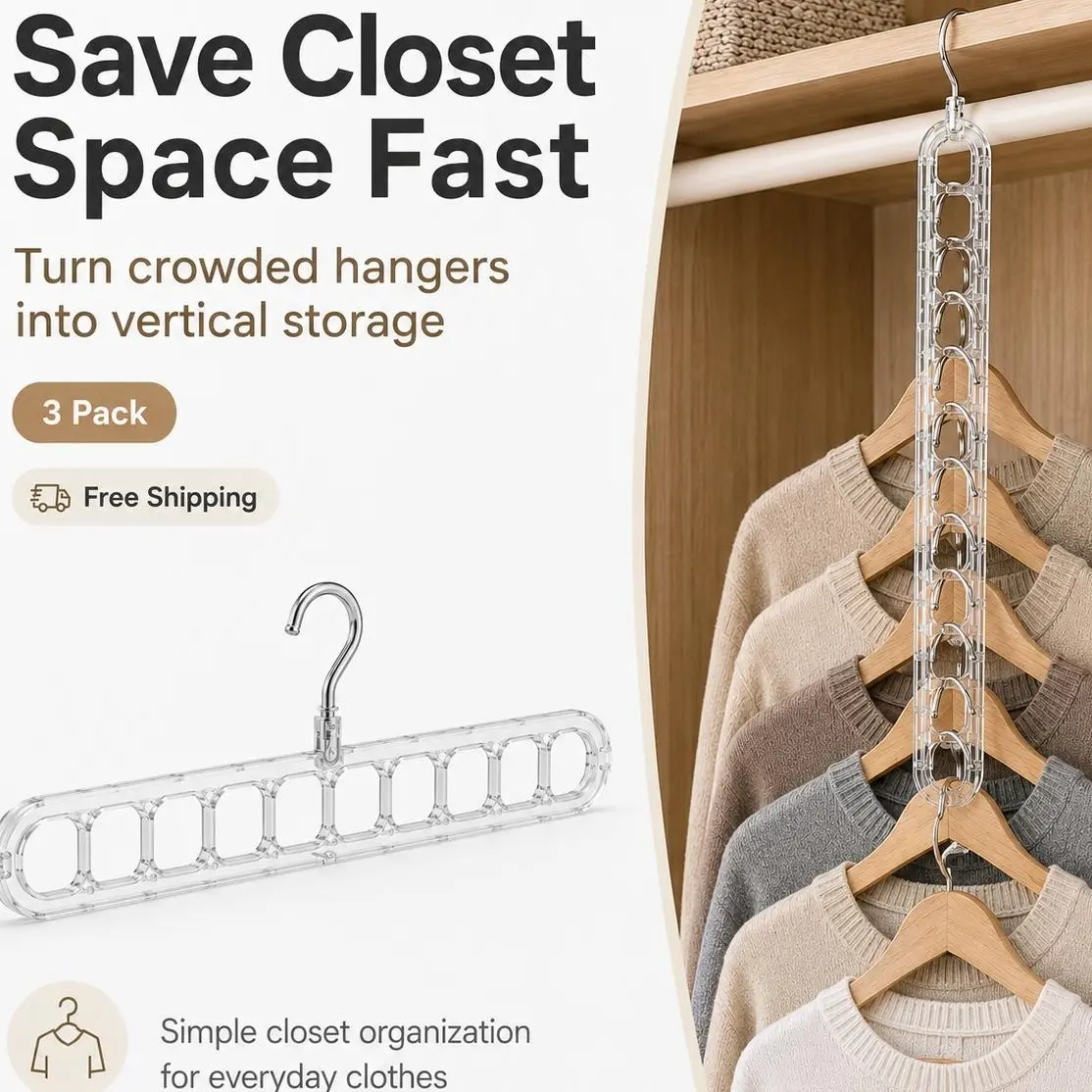 9-Hole Magic Hangers (3 Pack) – Space Saver Closet Organizer for Clothes,9 Holes Rotate Anti-Skid Folding Hanger, 9 in 1 Smart Hanger Pro, Multi Hangers Space Saving Heavy Duty,Cascading Features for Home or Travel Organiser Hanging