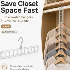9-Hole Magic Hangers (3 Pack) – Space Saver Closet Organizer for Clothes,9 Holes Rotate Anti-Skid Folding Hanger, 9 in 1 Smart Hanger Pro, Multi Hangers Space Saving Heavy Duty,Cascading Features for Home or Travel Organiser Hanging
