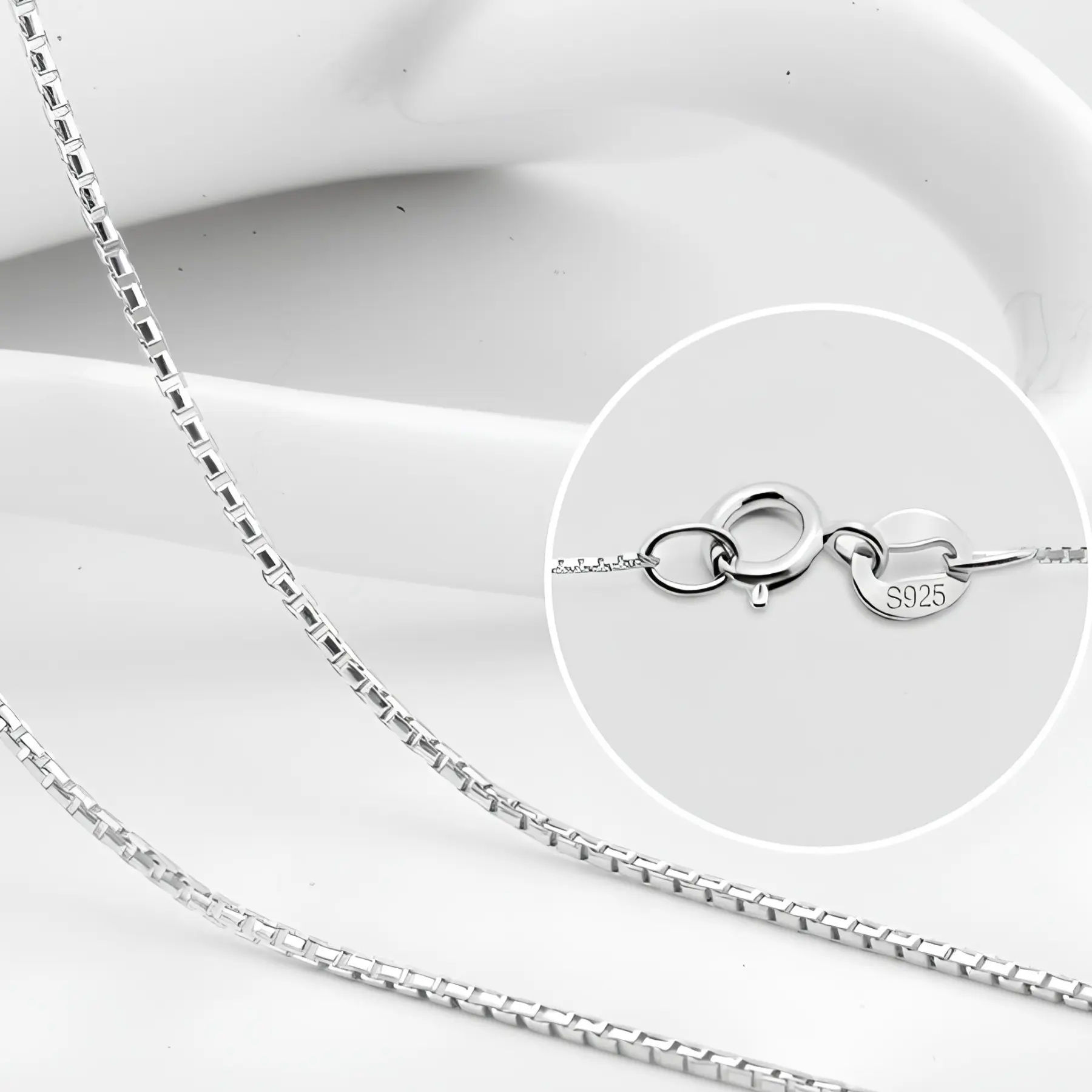 925 Sterling Silver Unisex Square Link Box Chain Necklace - 18" (45 cm), 1-2.5g, Casual Elegant Electroplated Polished Structured Square Links All Seasons Jewelry for Daily Wear & Layering