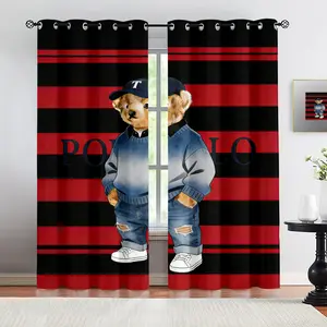 Bear print pattern, 2 curtain sets, suitable for living room, balcony, and bedroom windows, perfect for home, seasonal, holiday room decoration