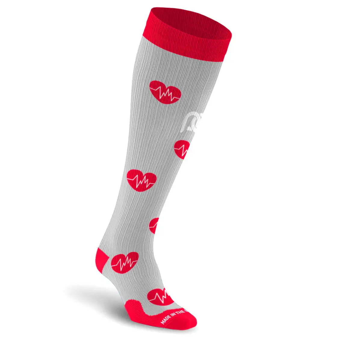 Grey Heart Lines Compression Sock