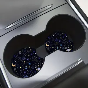 Cartoon Moon & Star Pattern Car Coaster, Round Anti-slip Cup Holder Decorative Cup Mat, Car Interior Accessory, Car Interior Decoration, Car Cup Holder Protective Coaster For Car Gift