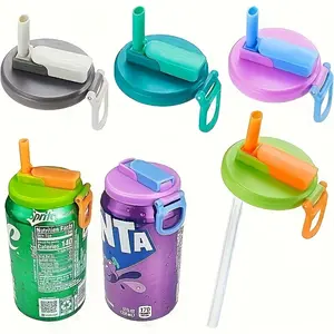 [4 Color Options]Reusable soft drink can lids, available in 4 colors, suitable for beverages, juices and soft drinks, and equipped with straws, Straw Spout Lid, Flip Straw Lids