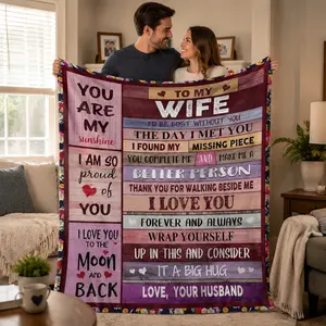 Cozy Blanket Throw - Warm Love Text Romantic Couple Throw, Romantic Anniversary Gift for Her, Holiday Offering from Husband to Wife, Mom's Bedroom Item, Love Text Throws