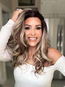 Carkira Emma Platinum Brown with Blonde Wig Highlight 13x4 Lace Front Wigs Loose Body Wave Synthetic Fiber Pre Plucked 18Inch for Women party