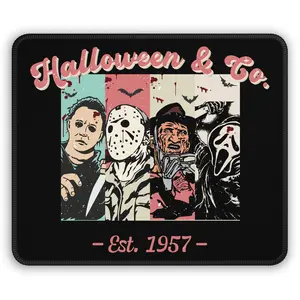 Spooky Gaming Mouse Pad with Horror Icons - Perfect for Gamers, Halloween Decor, Gift for Movie Lovers, Office Accessories, Est. 1957