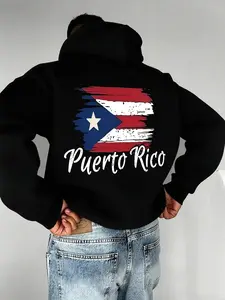 Men's Graphic Print Hoodie, Puerto Rico Pattern, Casual Fitted Design, Loose Fit, Fall & Winter Fashion, Daily Wear