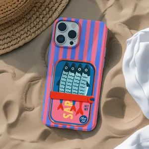 Retro Sardine Tin Phone Case, Vintage Pink Striped Phone Cover Coastal Summer Iphone 17 Pro Max 16 15 14 13 12 11 8 7