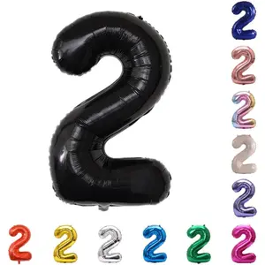32 Inch Large Foil Helium Number Balloon for Birthday Wedding Party 0-9 (Black, 2)