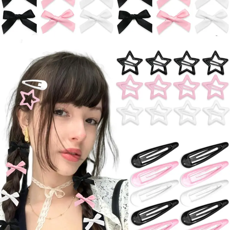 Sweet Y2K mini star bow BB clips, Super Cute Clips, Hair Decor, 36-piece set, suitable for ladies and girls' short bangs, creating a fashionable and cool look, Hairclips